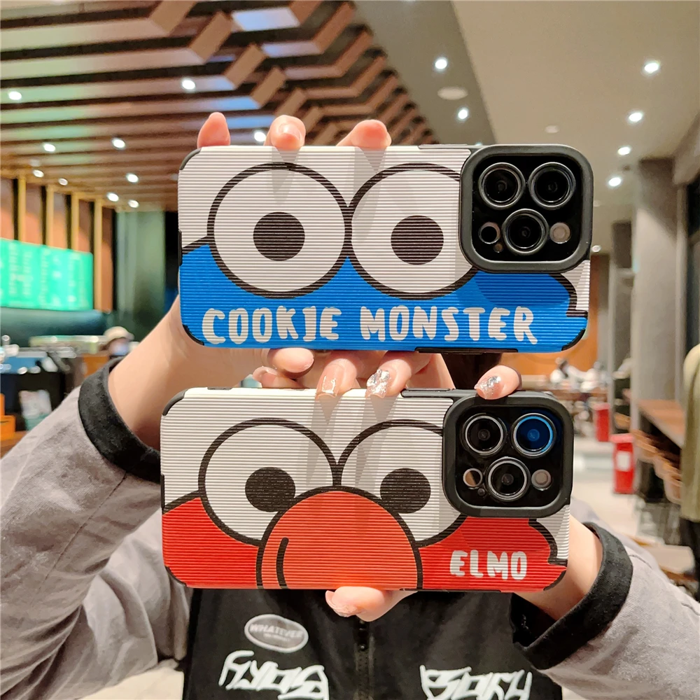 

Cute Sesame Cookie Monster Phone Case for iPhone 11 12 13 Pro Max 14 Plus X XS XR 7 8 Plus SE 2020 Soft Silicone Funda Back