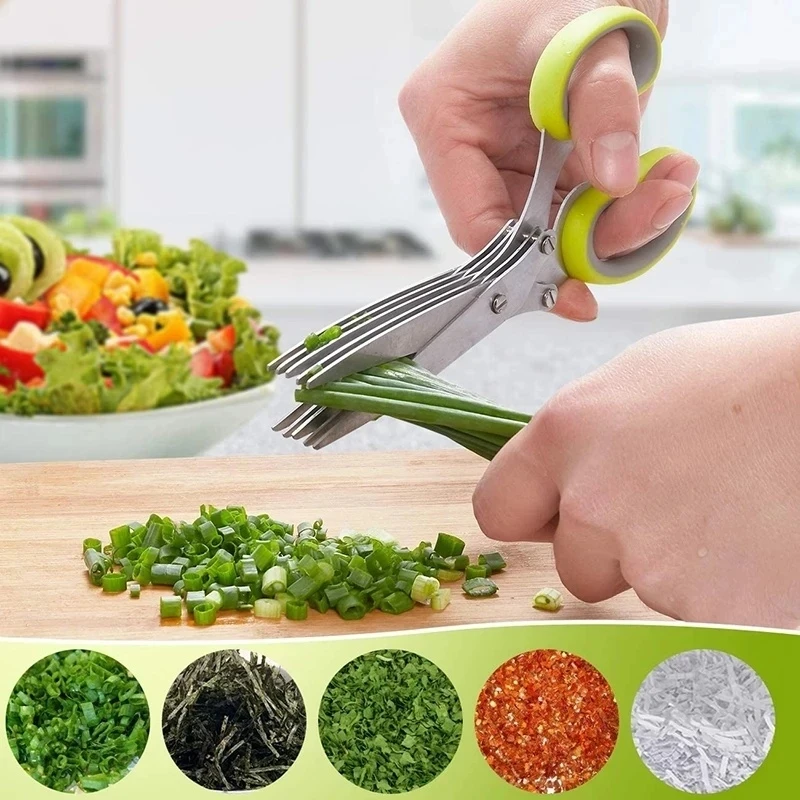 

15CM Minced 5 Blades Stainless Steel Kitchen Scissors Herb Cutter Shredded Rosemary Scallion Cutter Herb Chopped Tool Cut 2020