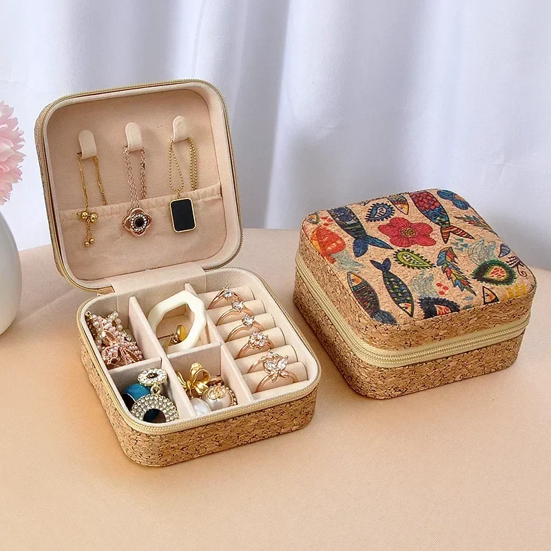 

Портативные органайзеры для ювелирных изделий, коробка для демонстрации ювелирных изделий, коробка для сережек, кольца, коробка для ожерелья, дорожный футляр для хранения, пробковая текстура