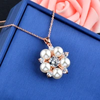 leeker korean style flower pearl necklace for women yellow rose gold silver color chain inlay crystal fashion jewelry 030 lk6