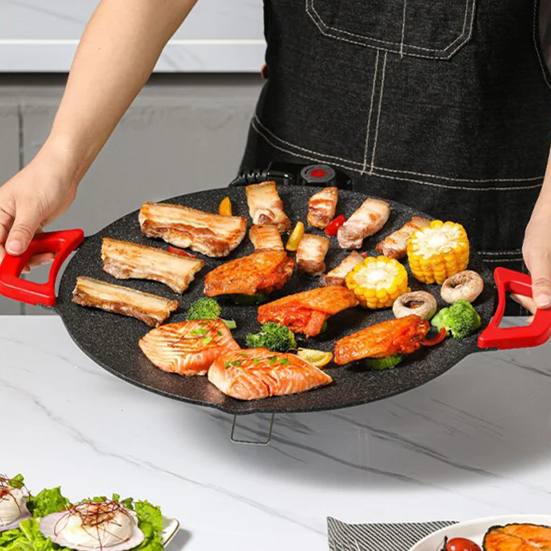 30cm Household Barbecue Plate Electric Grill Plate Maifan Stone Non-stick Pot Smokeless Electric Grill Barbecue