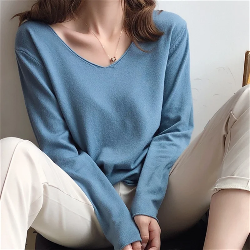 

Korean Autumn V Neck Loose Sweaters Knitted Fashion Sweaters 2023 Winter Long Sleeve Tops For Women Pullovers Jumpers Pull Femme