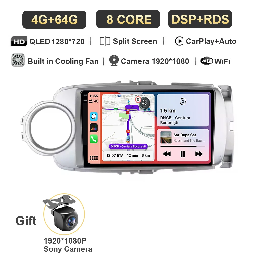 

Автомобильное радио Android 15 Carplay для Toyota Yaris 2012 2013 2014 2015 2016 2017, навигация, GPS, мультимедийный плеер, стерео Wi-Fi BT Auto