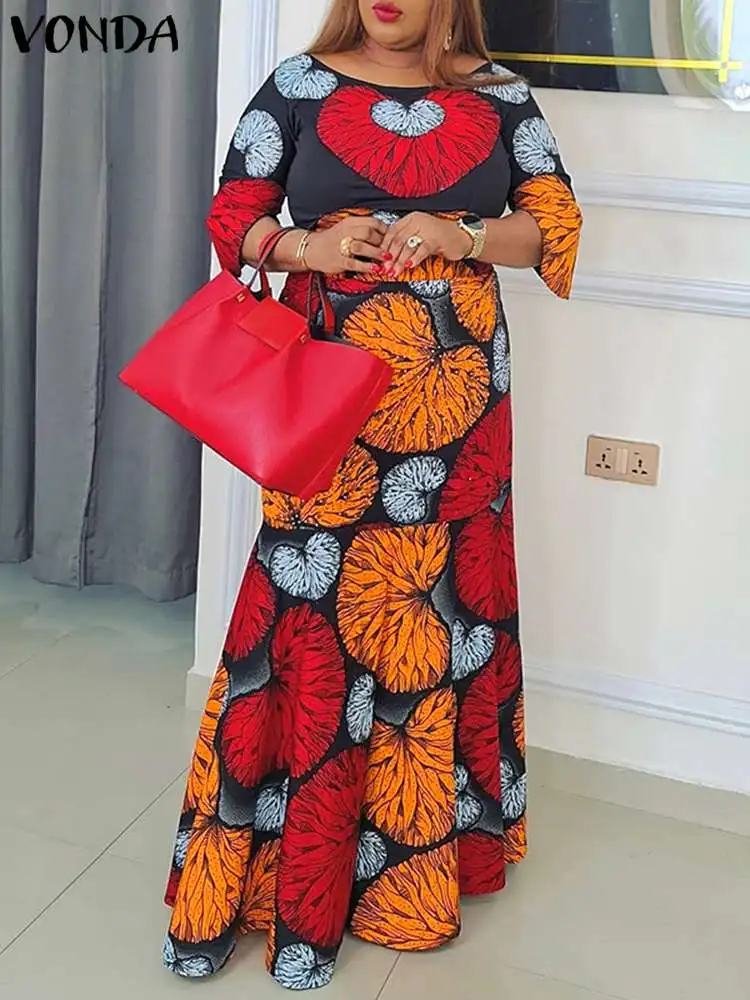 

Богемное женское длинное платье с цветочным принтом VONDA 2023, летний повседневный свободный сарафан с рукавом до локтя и поясом, элегантное же...