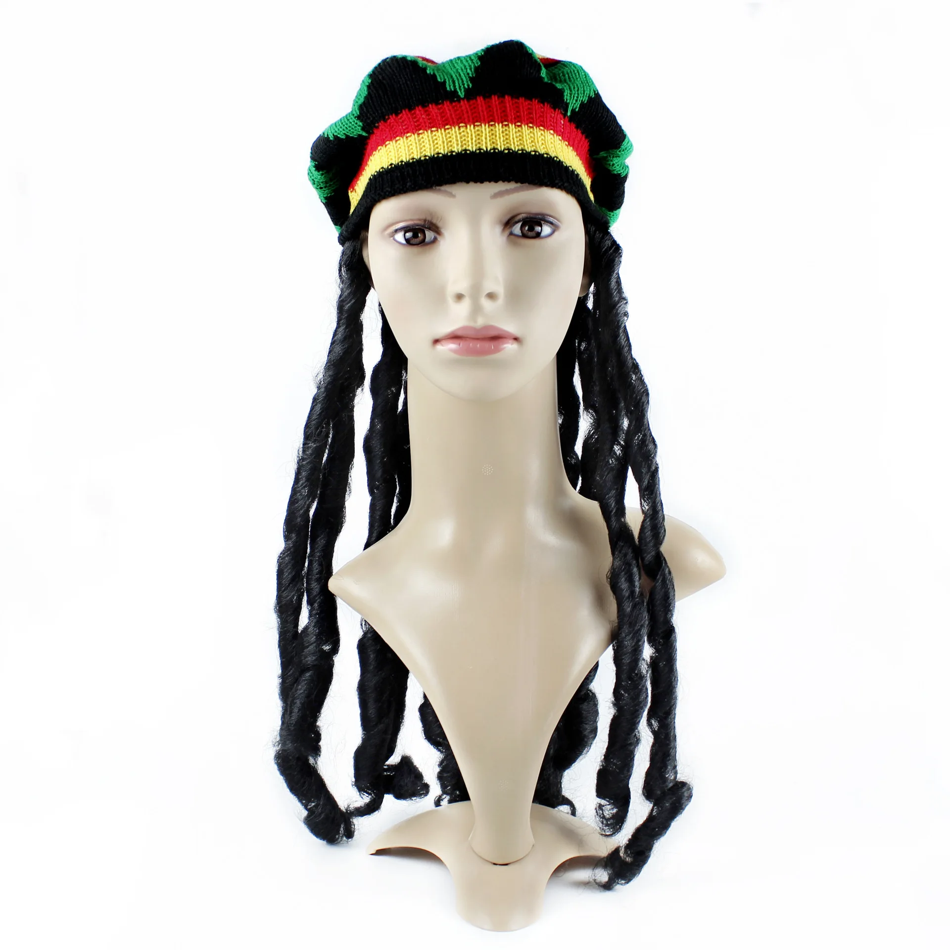 

Hot Hat With Wig Kint Hat False braid Reggae Caps Wool Beanies Woman Jamaica Cosplay Halloween Party Headwear Lady Beret