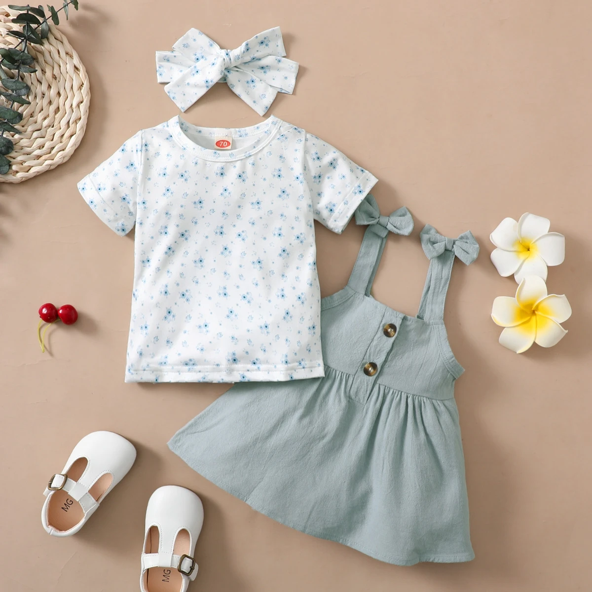 

Hibobi Baby Girl Floral Print Top And Solid Skirt with Headband
