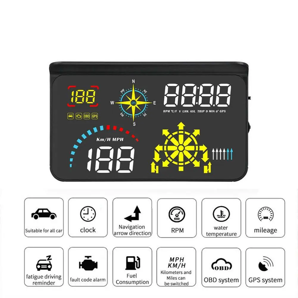 

Q10 Windshield Obd2 Gps Hud Car Head-up Display Portable Navigation Speedometer Fuel Consumption Hd Projector for Car Auto