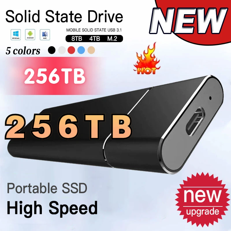 

Portable SSD 1TB Mobile Solid State Drive 256TB High-speed External Storage Decives Type-C USB 3.1 Interface for Laptop/PC/ Mac