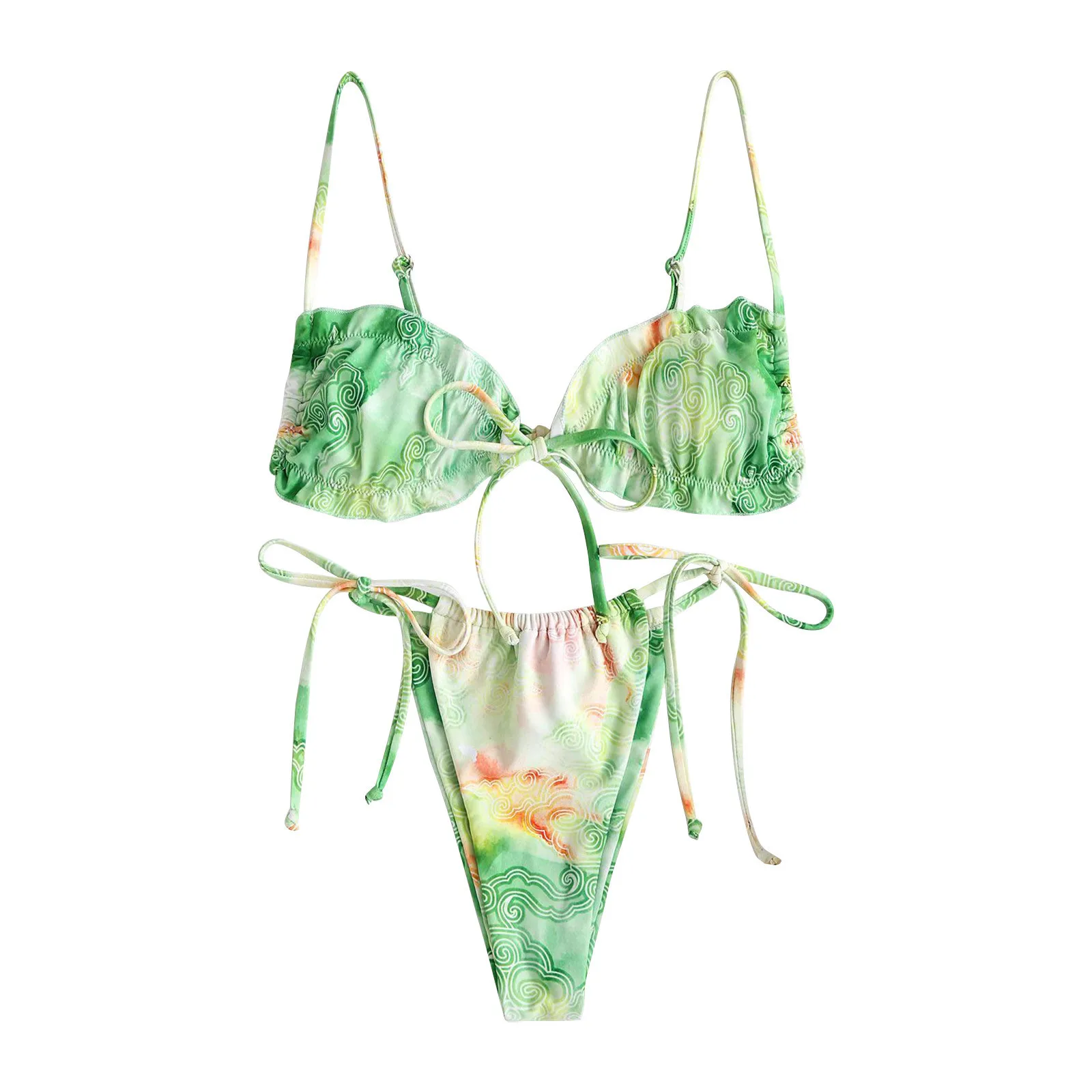 

Women Cross High Waisted String Tie Dyeing Printing 2 Piece Bathing Suit Bikini Bikini Set Biquinis Feminino Купальник Biquini