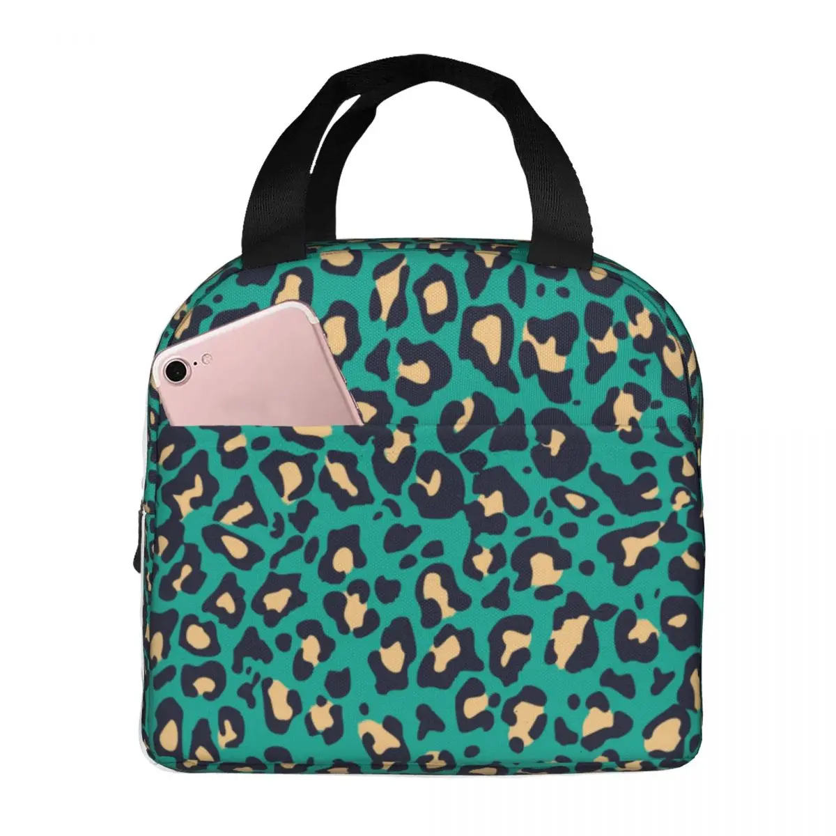 Lunch Bags for Men Women Leopard Print Insulated Cooler Portable School Canvas Lunch Box Food Bag