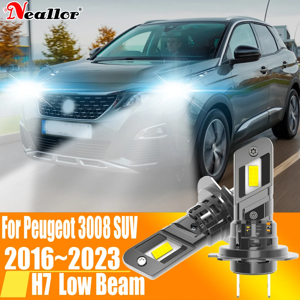 

2x H7 светодиодные фары Canbus No Error H18 Автомобильная лампа высокой мощности 6000K белого света диодная лампа 12 В 55 Вт для Peugeot 3008 SUV 2016 ~ 2023