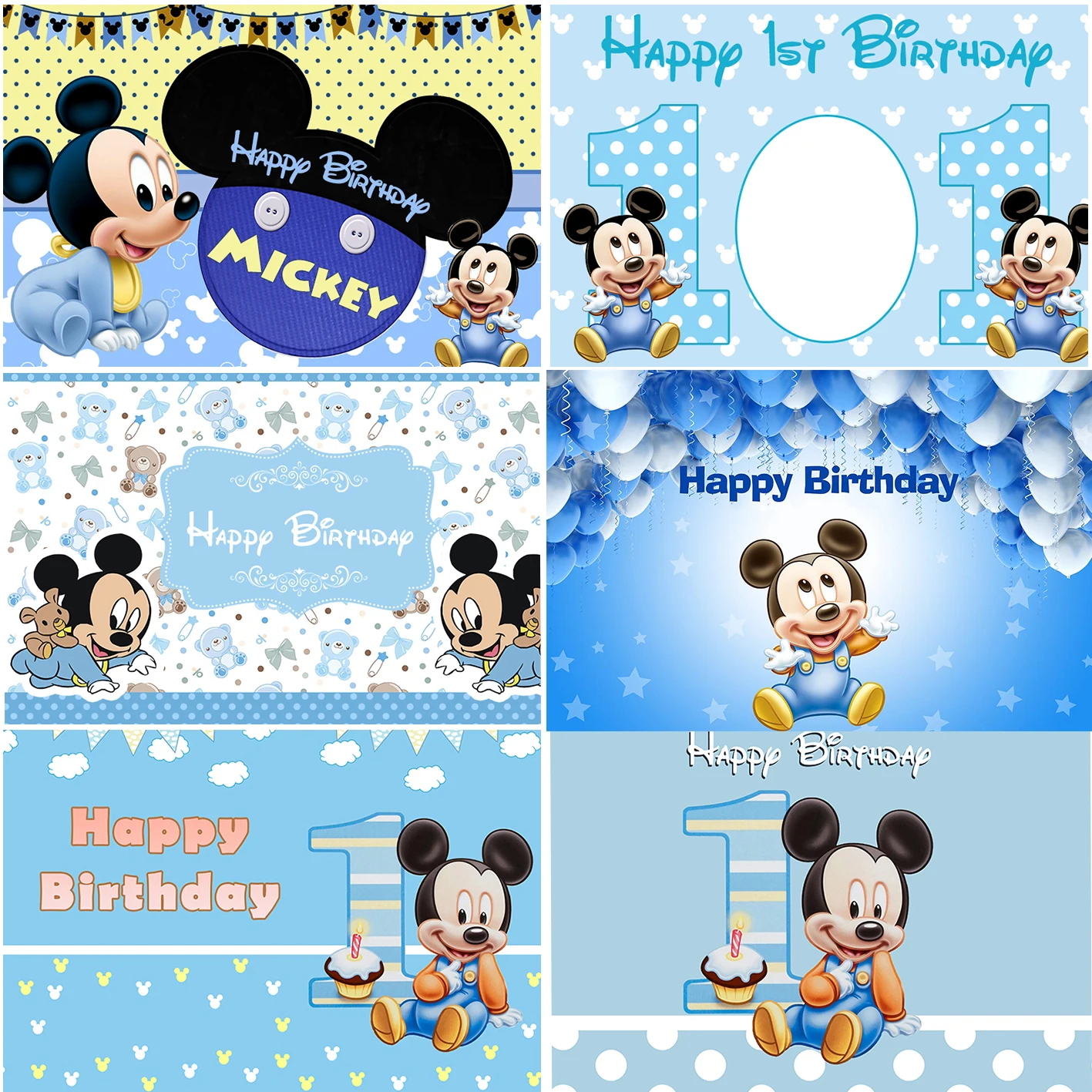 Disney Cartoon Mickey Minnie Mouse Backdrops Boy Birthday Party Baby Shower Backgrounds Photography Studio Custom Props