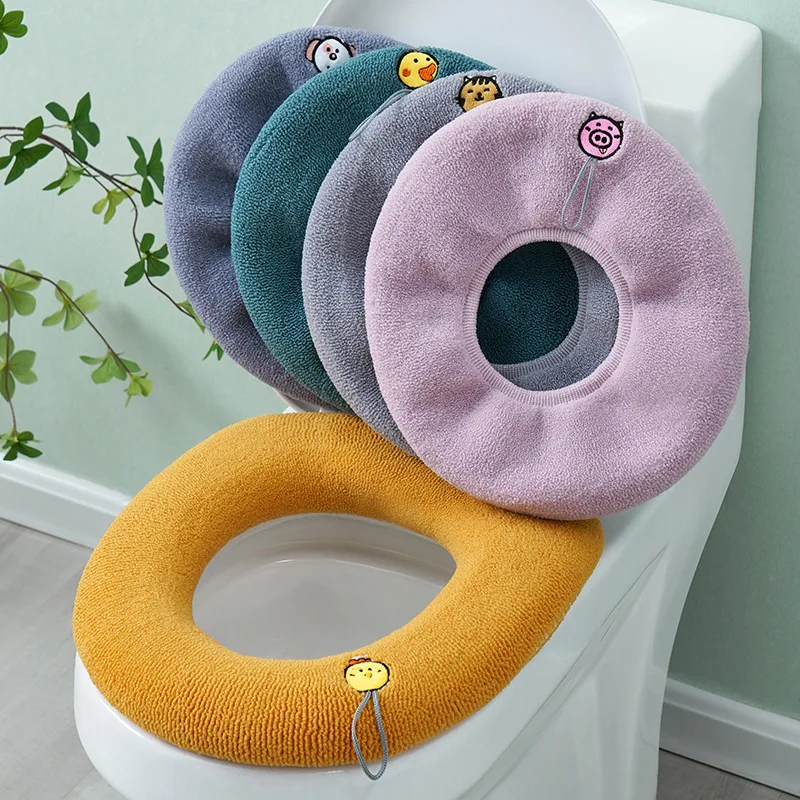 

Winter Closestool Mat O-shape Pad Washable Bidet Cover Pad Thicken Universal Warm Toilet Seat Cover Mat Newest Pure Color Soft