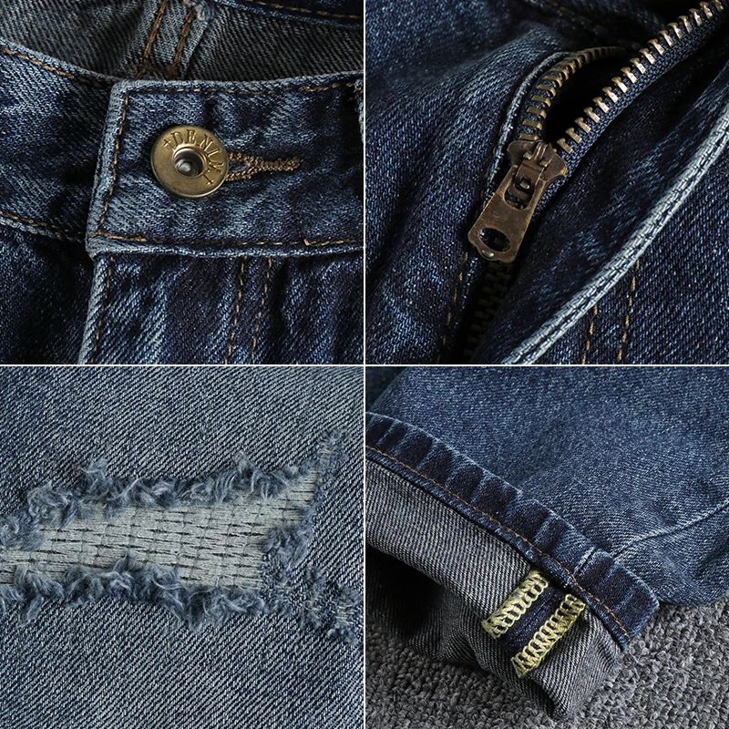 Impressed pattern heavy retro trend high street jeans men have to make old holes patch young daddy pants.