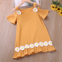2022 new summer fashion 3d flower decorative off the shoulder casual dress for girl clothes kid clothes children dress