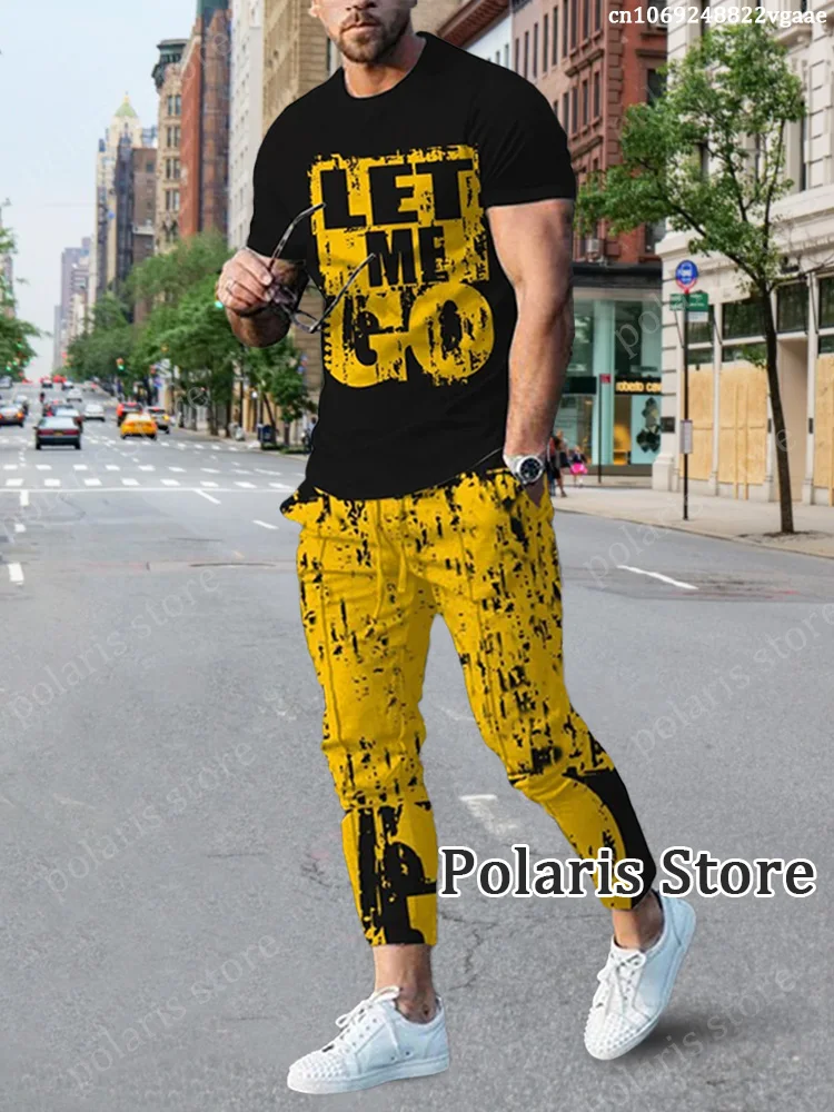 Summer Tracksuit 3D Printed Short Sleeve T Shirt 2 Piece Outfits Streetwear Fashion Long Pants Set Men Tshirts Sets Sportswear