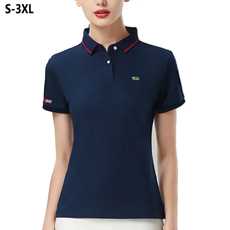 

Модная летняя спортивная одежда, Брендовые женские рубашки-поло, повседневная женская хлопковая футболка с коротким рукавом, приталенная ж...
