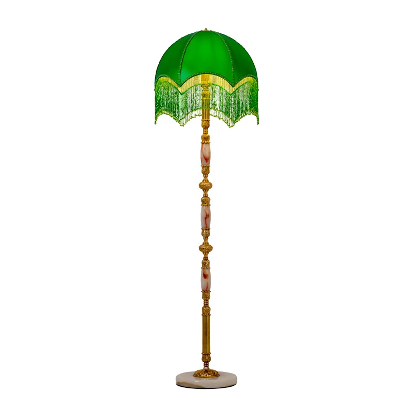 

Luxury Brass Jade Silk Bedroom Living Room Sofa Fabric Handmade Pure Copper Floor Lamp