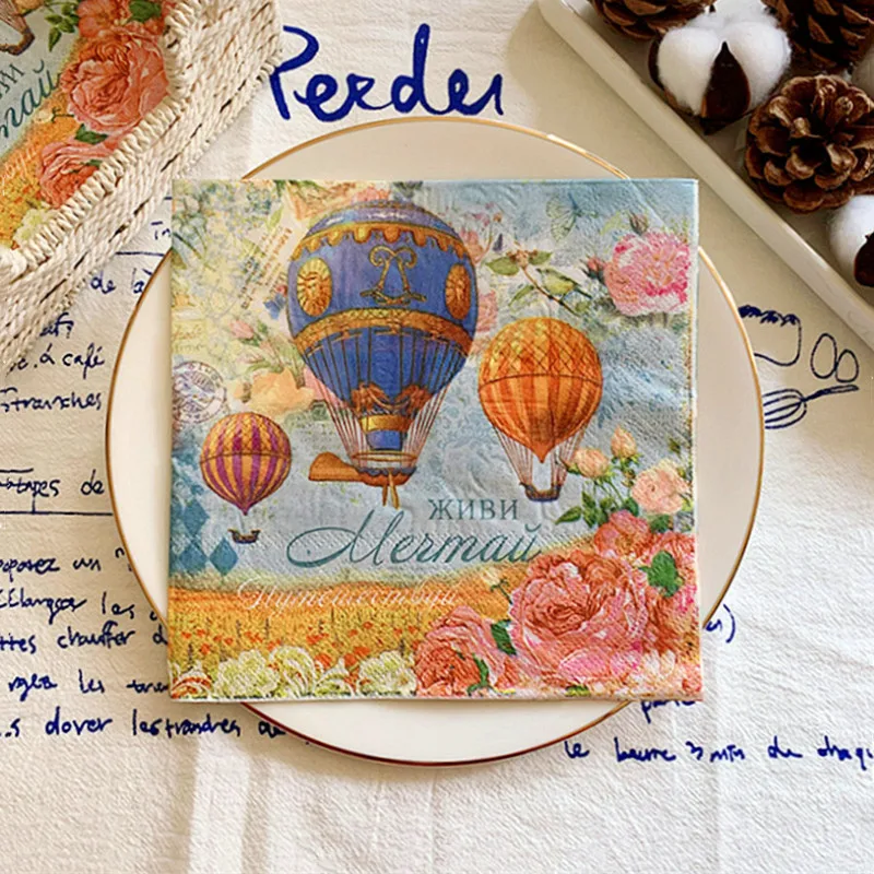 

20Pcs/Bag Vintage Hot Air Balloon Decoupage Paper Napkins Paper Tissues for Party Tableware Wedding Festival Xmas Supplies