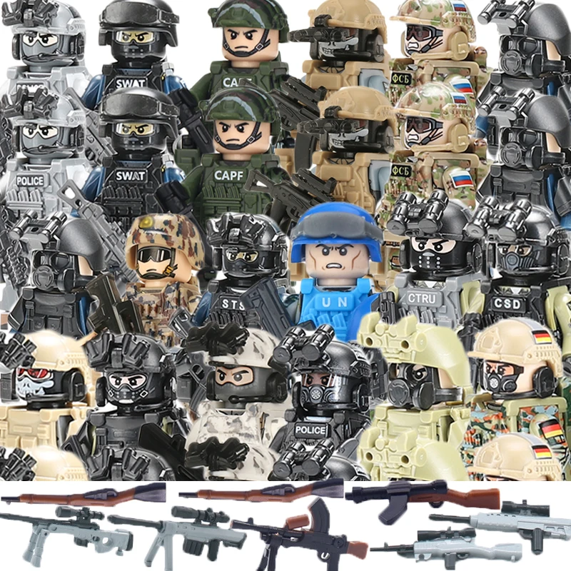 

Military Figures Building Blocks Germany Russia Camouflage Soldiers US Air Force Special Forces Equipped Weapons Guns Bricks Toy