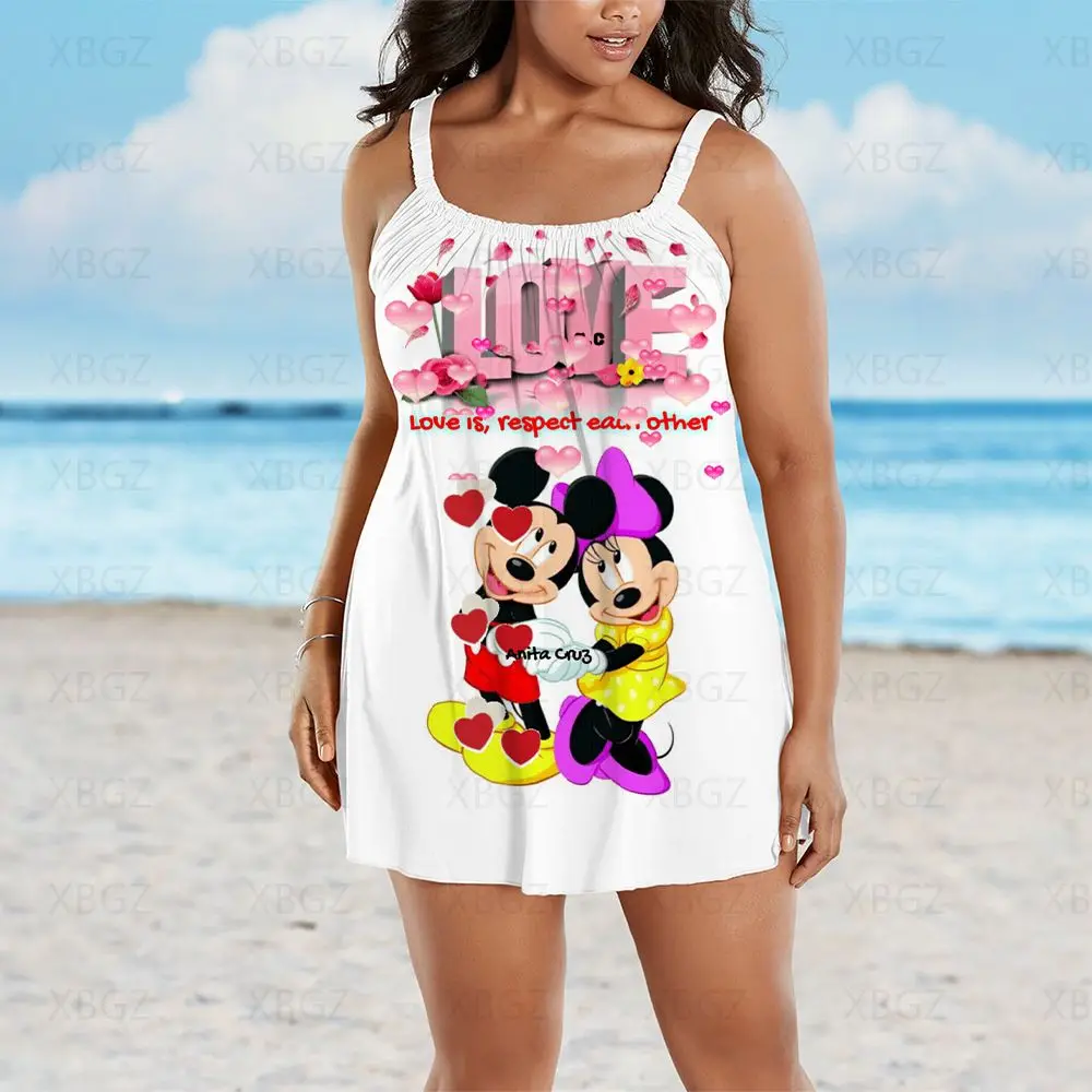 

Plus Size Summer Outfits Loose Women's Dresses Free Shipping Beach Dress Woman 2022 Sexy Boho Disney Minnie Mouse Mickey Sling