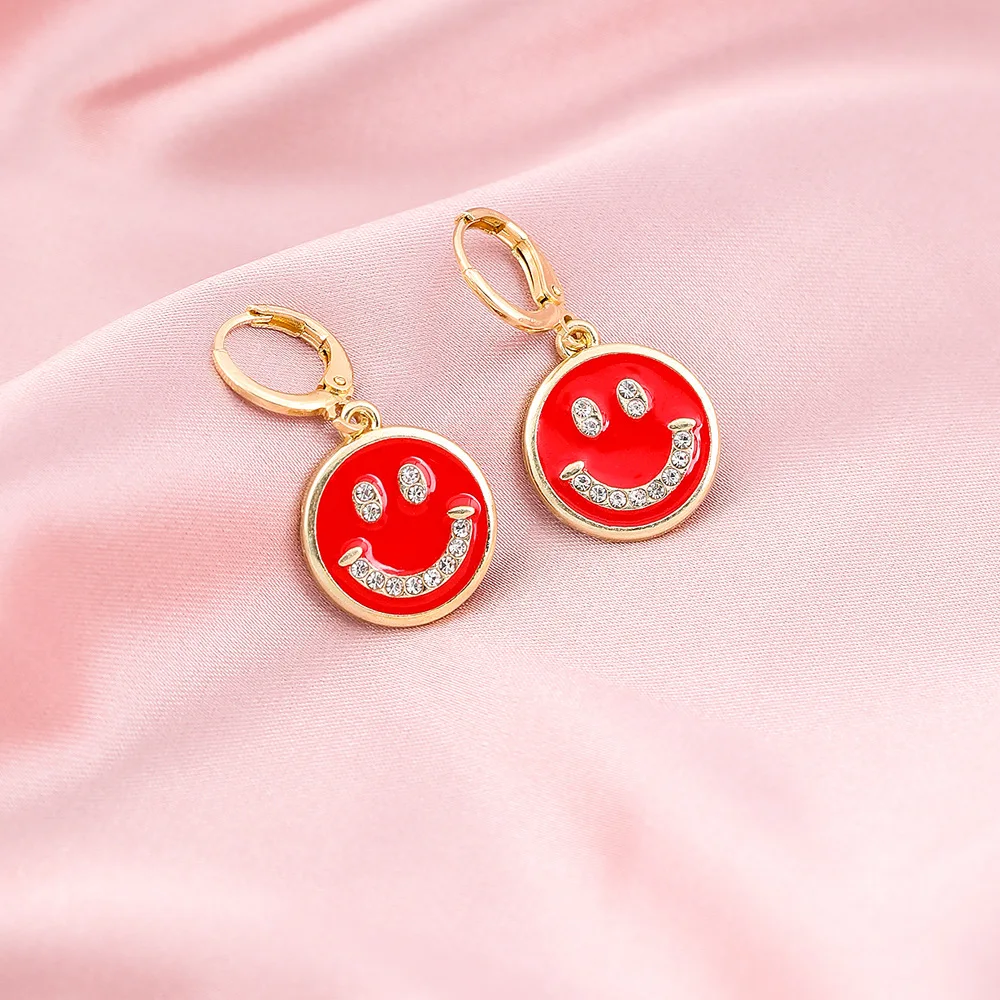 

Colorful Enamel Cute Round Similing Face Smiley Earrings New Fashion Korean Style Smiling Face Dangle Earrings for Women Jewelry