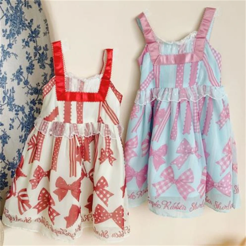 

Летнее шифоновое платье на бретельках с бантом для девочек, 2 цвета