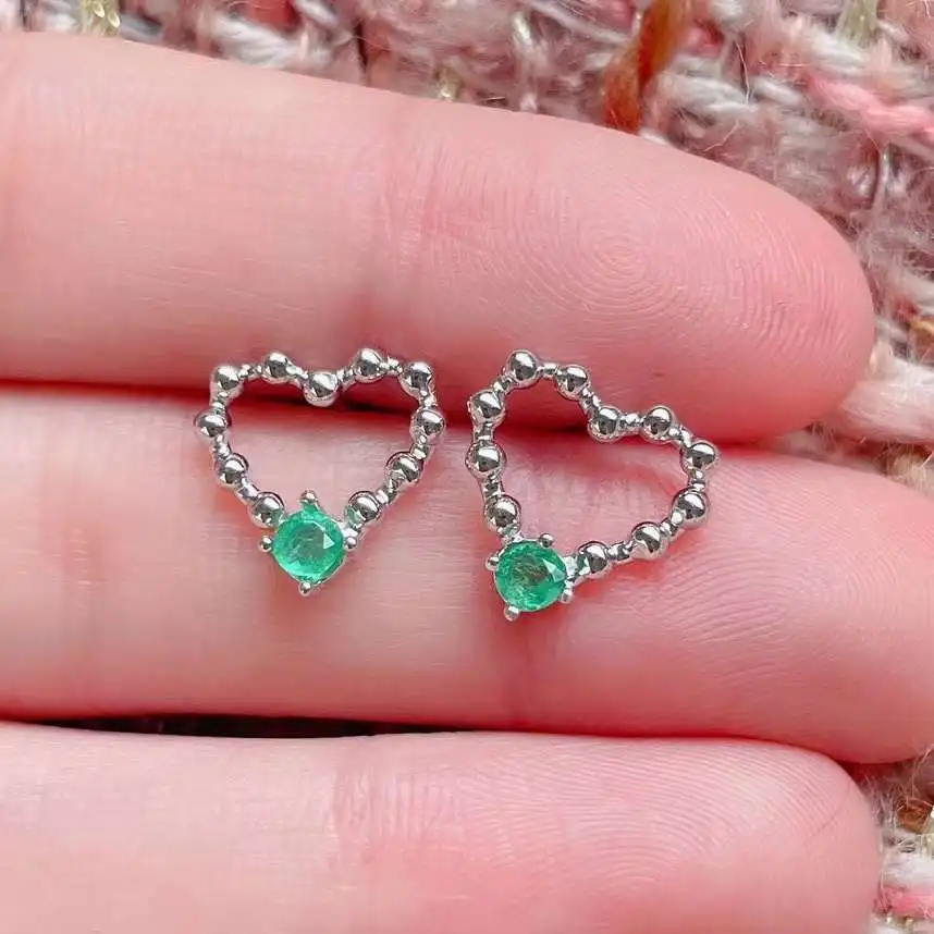 

romantic heart Peach Natural green Emerald stud earrings S925 silver natural gemstone earrings woman girl party gift jewelry