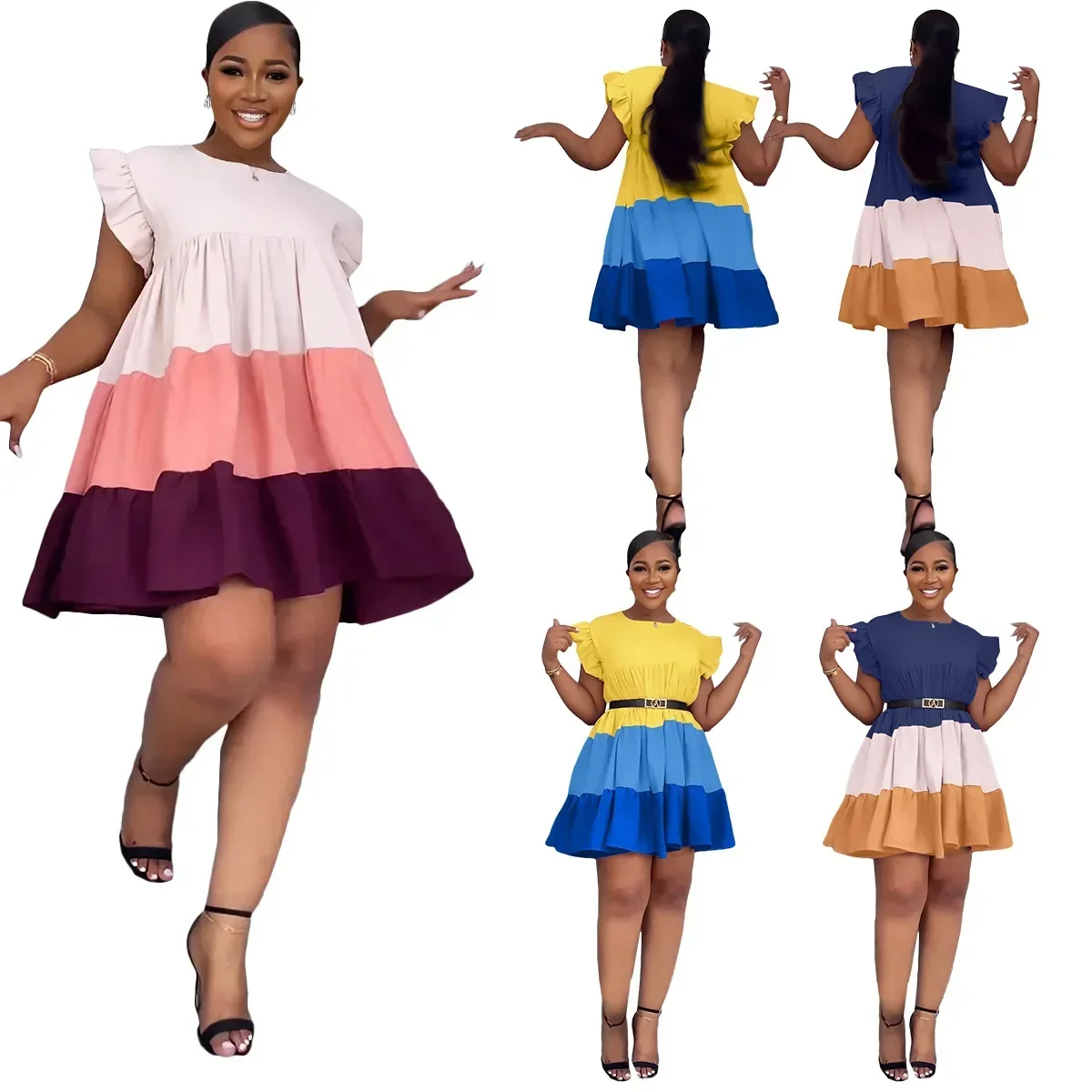 Летнее новое модное европейское и американское женское платье с круглым вырезом