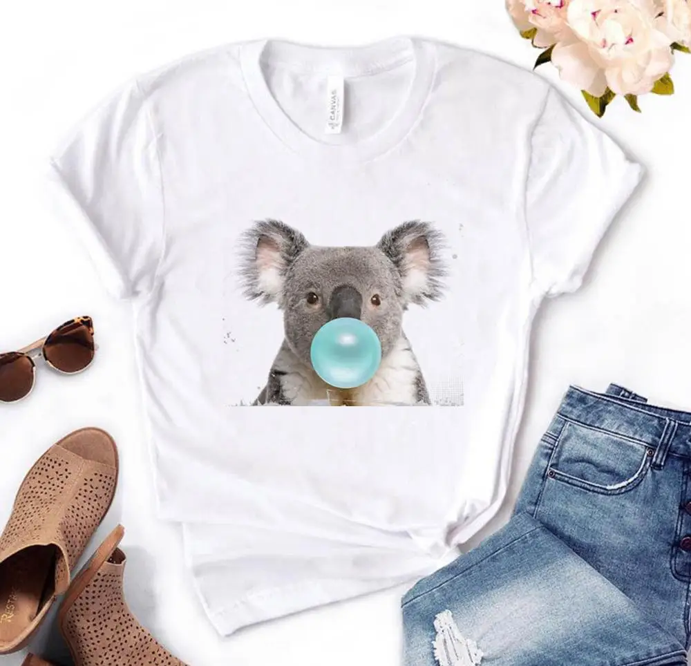

Женская Повседневная забавная футболка подарок для леди Yong Girl Топ Футболка Koala жевательная резинка женская футболка с принтом