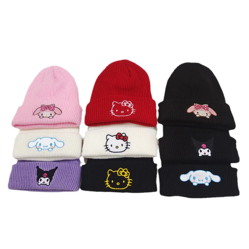 

Hello Kitty hat Sanrio Cinnamoroll Kuromi MyMelody Embroidered Knitted Hat Cute Cartoon Beanie Warm Hat Couple Pullover Hat Gift