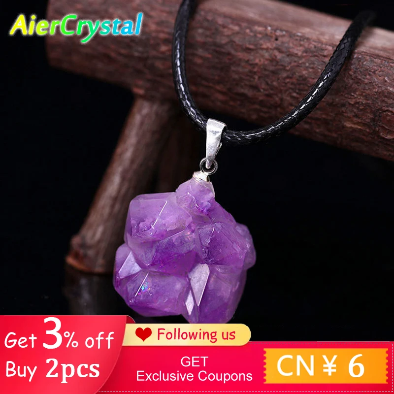 1PC Natural Crystal Rough Stone Amethyst Pendant Energy Healing Gemstone Amethyst Necklace Charms Chakra Halo Jewelry for Women