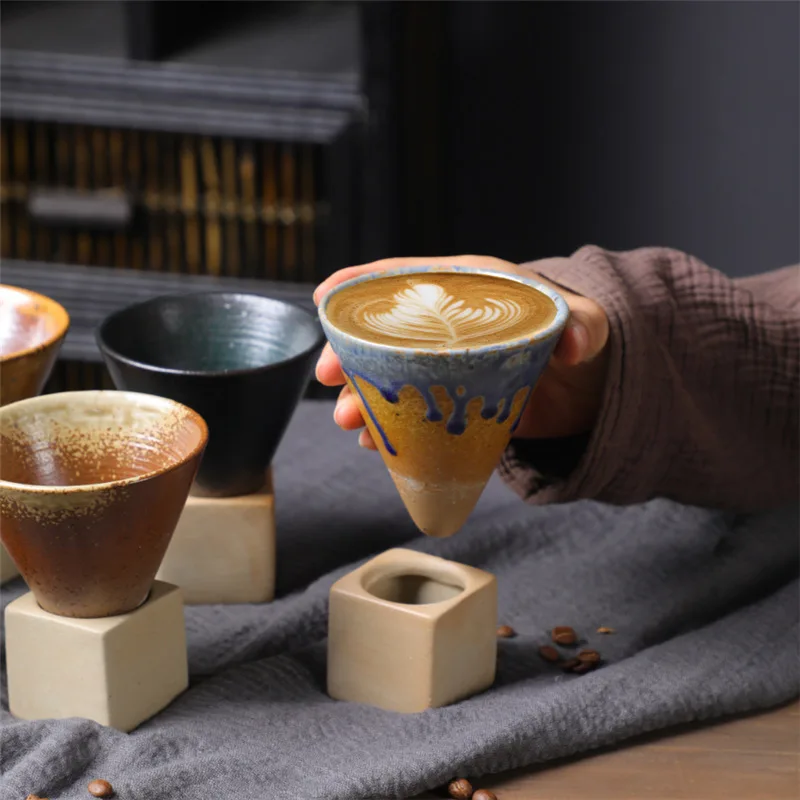 

Vintage Ceramic Coffee Mug Tumbler Rust Glaze Tea Milk Beer Mug with Wood Handle Japanese-style Water Cup Home Office Drinkware