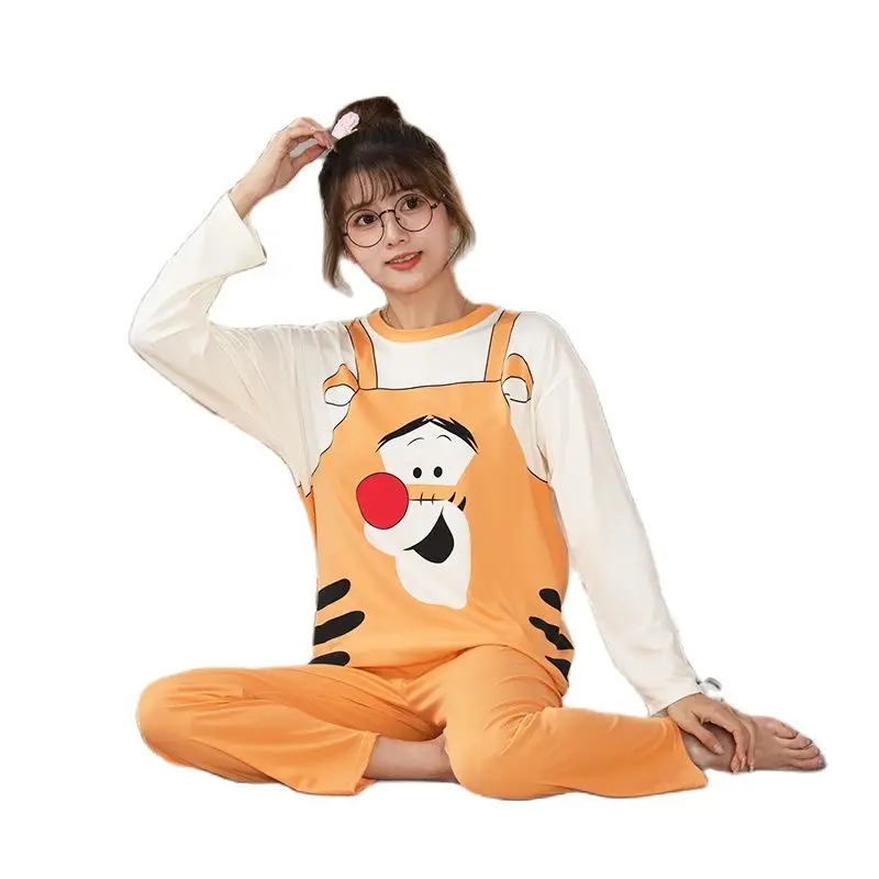 Disney Tigger Cute Kawaii Christmas Matching Pajamas Set for Ladies Girls Autumn Spring Long Sleeve Soft Nightwear Home Suit