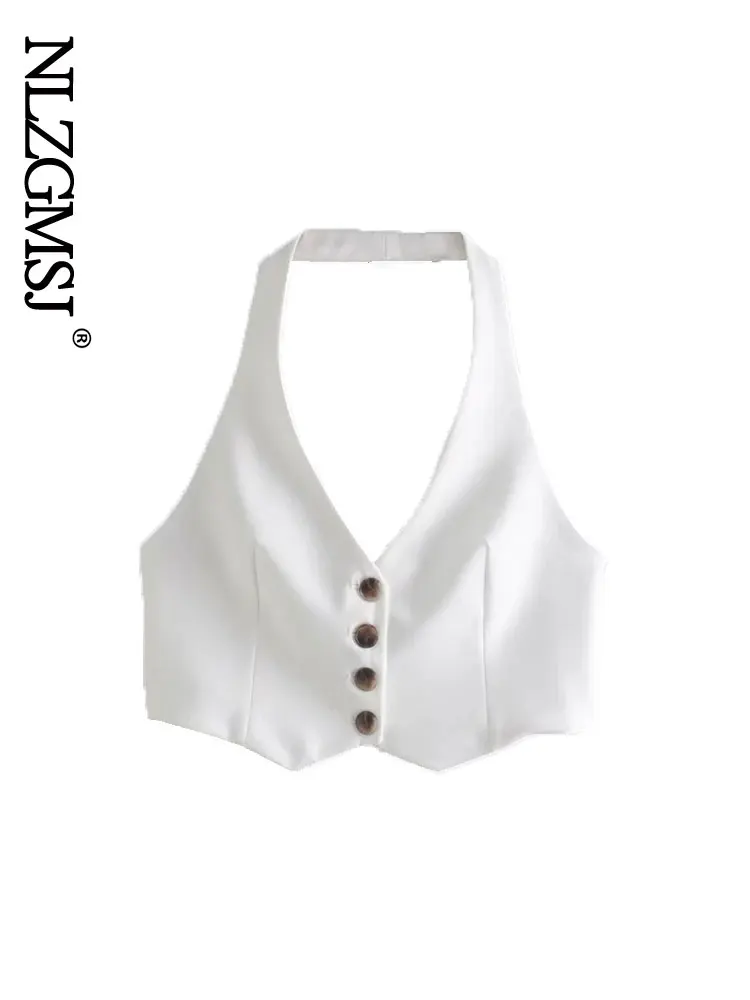 

Женский сексуальный топ на пуговицах Nlzgmsj 2022, укороченный топ на бретелях-спагетти, без рукавов, с открытой спиной, однотонные Топы 202207