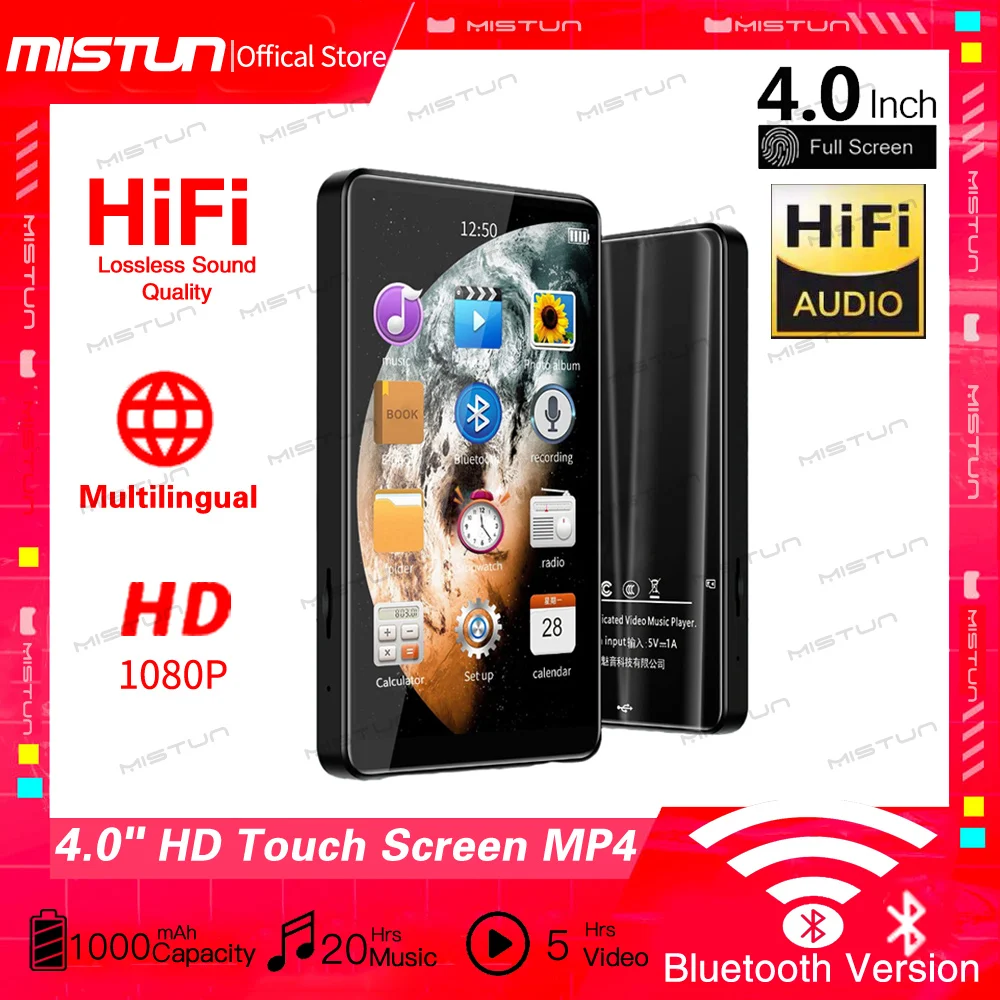 Mp3-плеер с сенсорным экраном 4 0 дюйма поддержкой Bluetooth MP3 MP4 музыкальный плеер