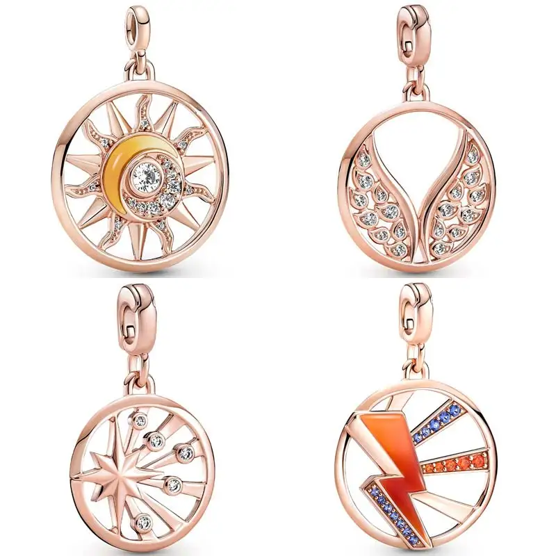 

Rose My Sun Power Burning Wing Rays Of Life Medallion Pendant Me Charm 925 Sterling Silver Bead Fit Fashion Bracelet DIY Jewelry