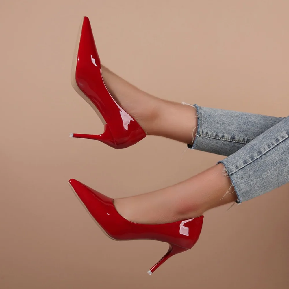 zapatos de charol cristal para mujer tacones elegantes y sencillos altos delgados individuales