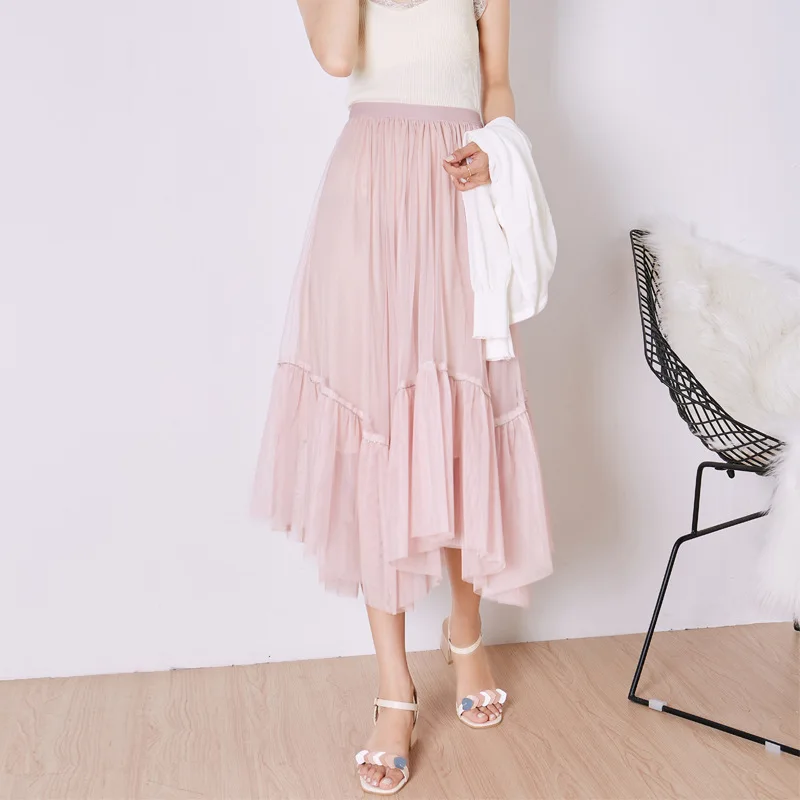 

Irregular Design Drill Splicing Gauze Skirt Women's Summer 2022 Korean High Waist And Long Slim Skirt