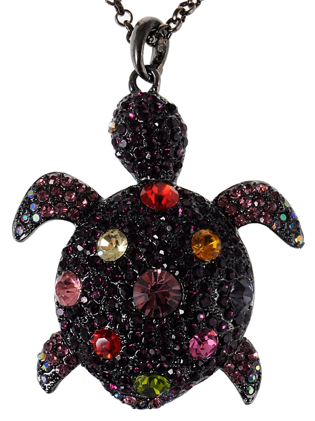 

Colorful Amethyst Purple Crystal Gunmetal Sea Turtle Tortoise Pendant Necklace