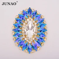 junao 54x70mm sewing blue ab flatback glass rhinestones flower gold claw crystals bikini strass gems for diy clothing crafts