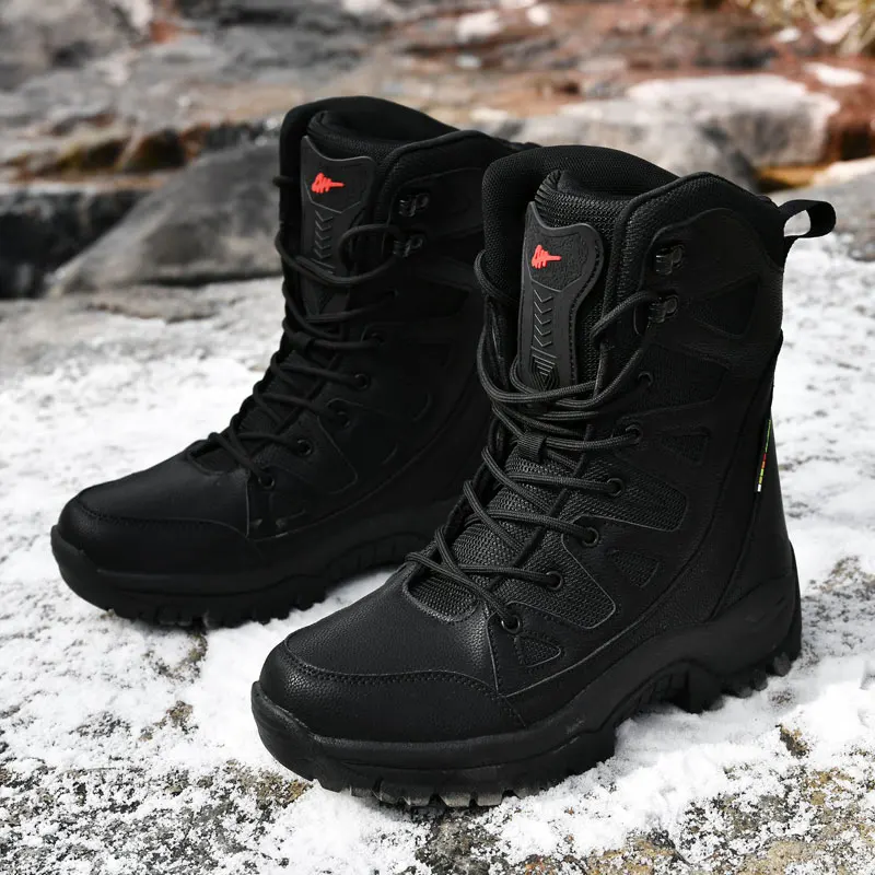 Winter Warm Fur Hiking Boots Men Plush Snow Boots Waterproof Tactical Army Boots Men High quality Trekking Hiking Shoes Women