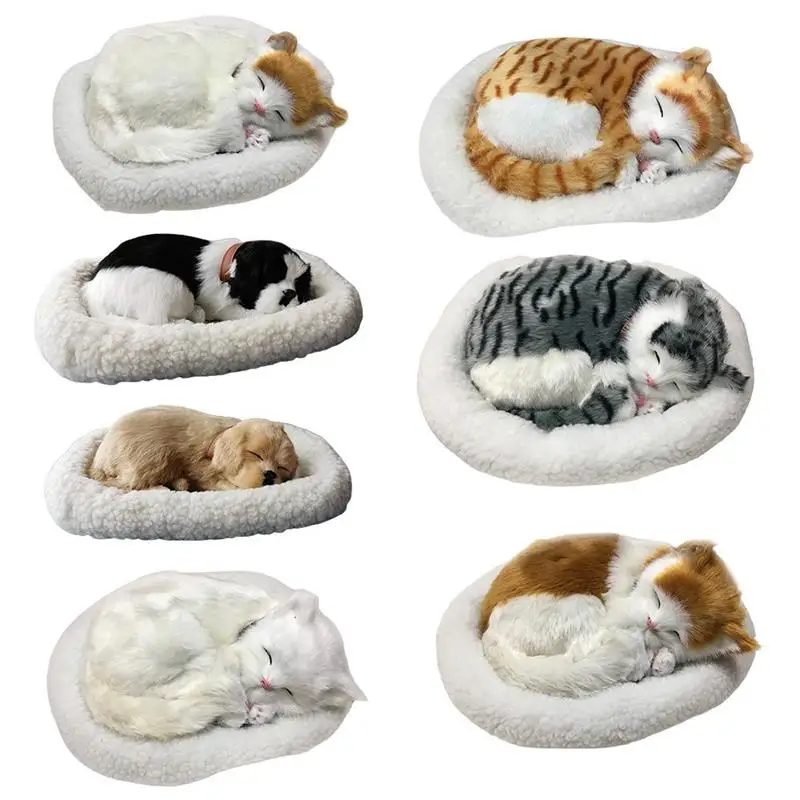  Cat Dog Sleeping Plush Ornament Breathing Furry Cat Dog Stu