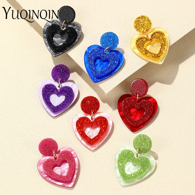 

New Korean Long Heart Colorful Acrylic Earrings for Women Trending Big Cute Drop Earrings Party Dangle Brincos Romantic Jewelry