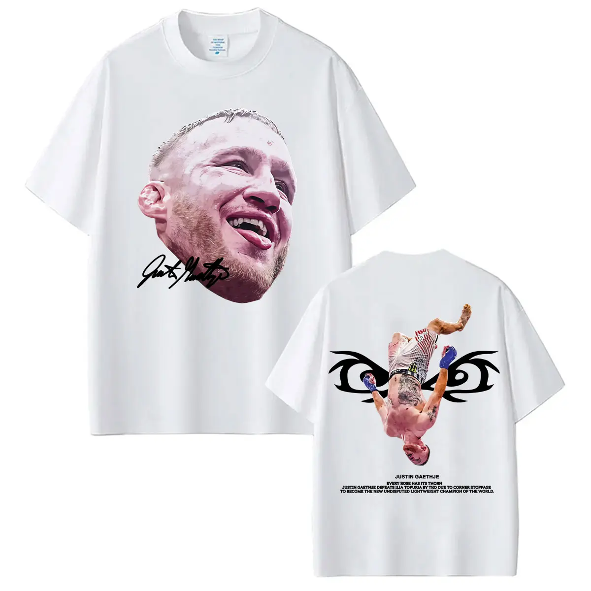 Фото Футболки с двусторонним принтом The Highlight Justin Gaethje для мужчин и женщин, классическая готическая футболка в стиле High Street, летние топы, футболка с круглым вырезом №4