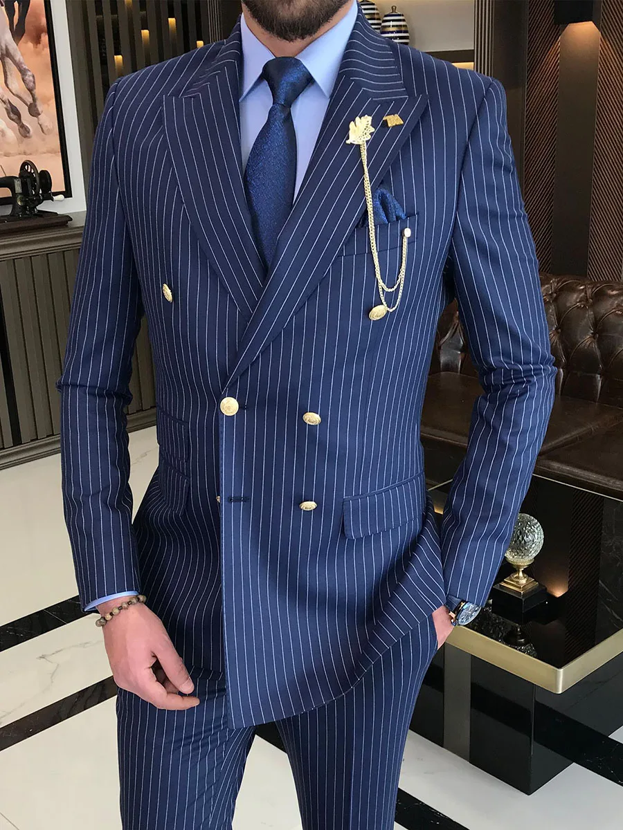 2023 Men's Suit 2 Pieces Striped Suit Double Breasted Suits For Wedding Groom Groomsmen High-End Business Casual Clothing