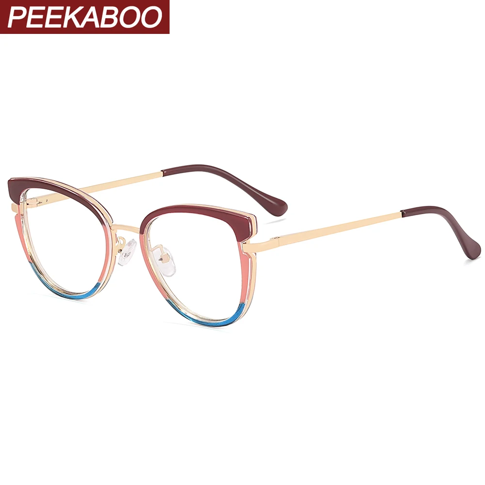 

Peekaboo cat eye glasses frame optical clear lens TR90 half metal fashion anti blue light glasses for women leopard black gift