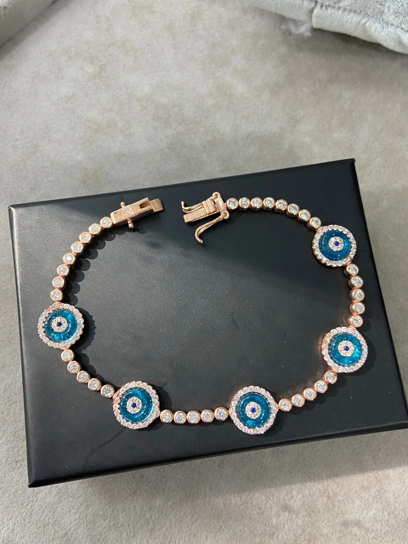 Теннисный браслет от сглаза теннисные браслеты из розового золота синий Evileye |