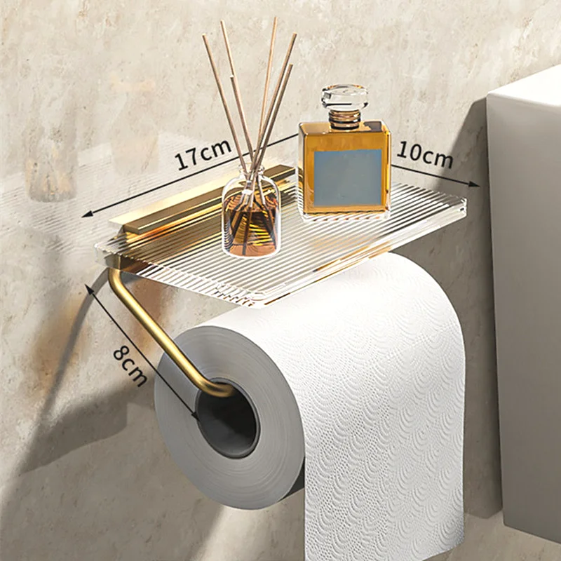 

Bathroom Wood Paper Holder Wall Mounted Phone Rack Toilet Tissue Shelf Acrylic Paper Towel Dispenser Bathroom Accessories