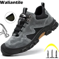 waliantile waterproof leather safety shoes men male outdoor non slip construction work shoes anti smashing indestructible shoes